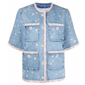 Sandro Distressed Short-Sleeve Denim Jacket